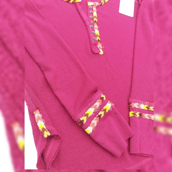 Free People "Rainbow" Embroidered Thermal Top - Picture 4 of 8